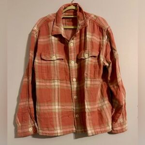 American Eagle Peach Plaid Flannel Shirt | Size Large | 100% Cotton